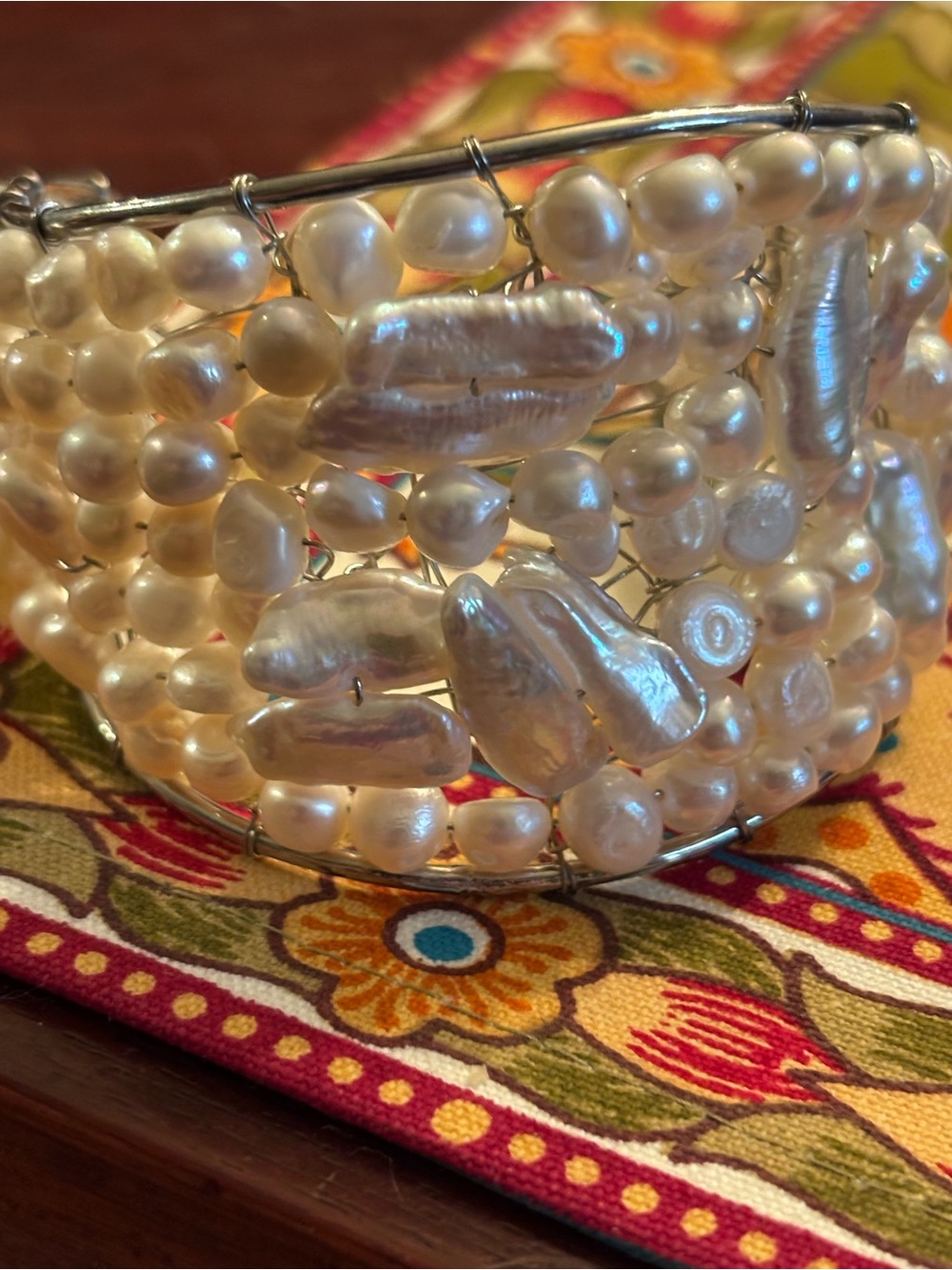 Elegant White Pearl Multi-Strand Cuff Bracelet